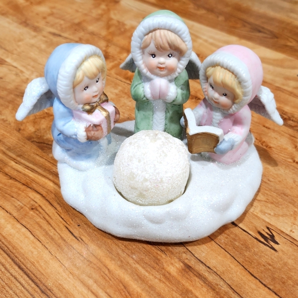 Giftco, Inc. Snow Angels Candle Holder With Glitter Trim & Candle